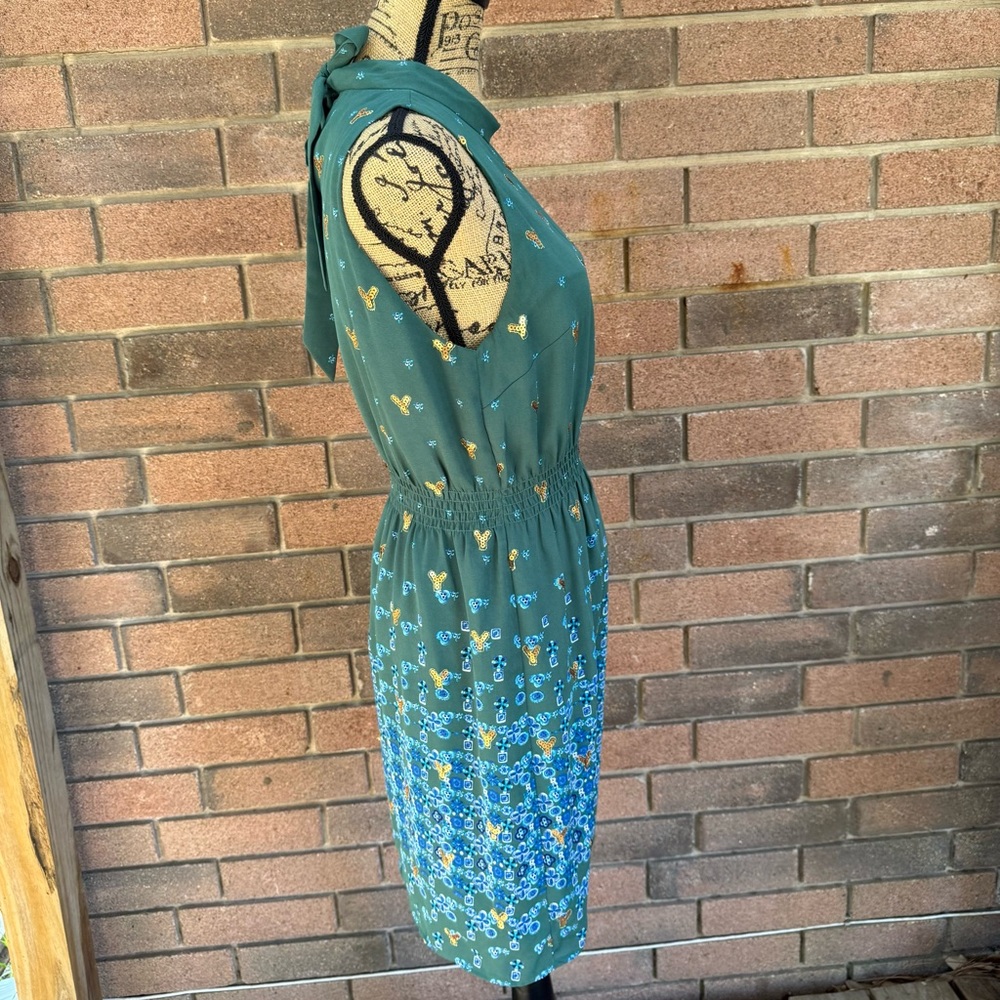 Anthropologie Bates Motel Empyrean Dress Sachin + Babi Green size 6 Sequin Flora - Picture 5 of 7